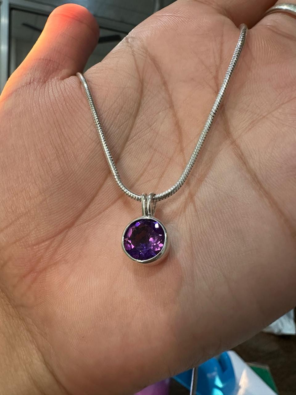 7CT Amethyst Bezel Set Pendant Necklace | 925 Silver | Snake Chain | Gift for him