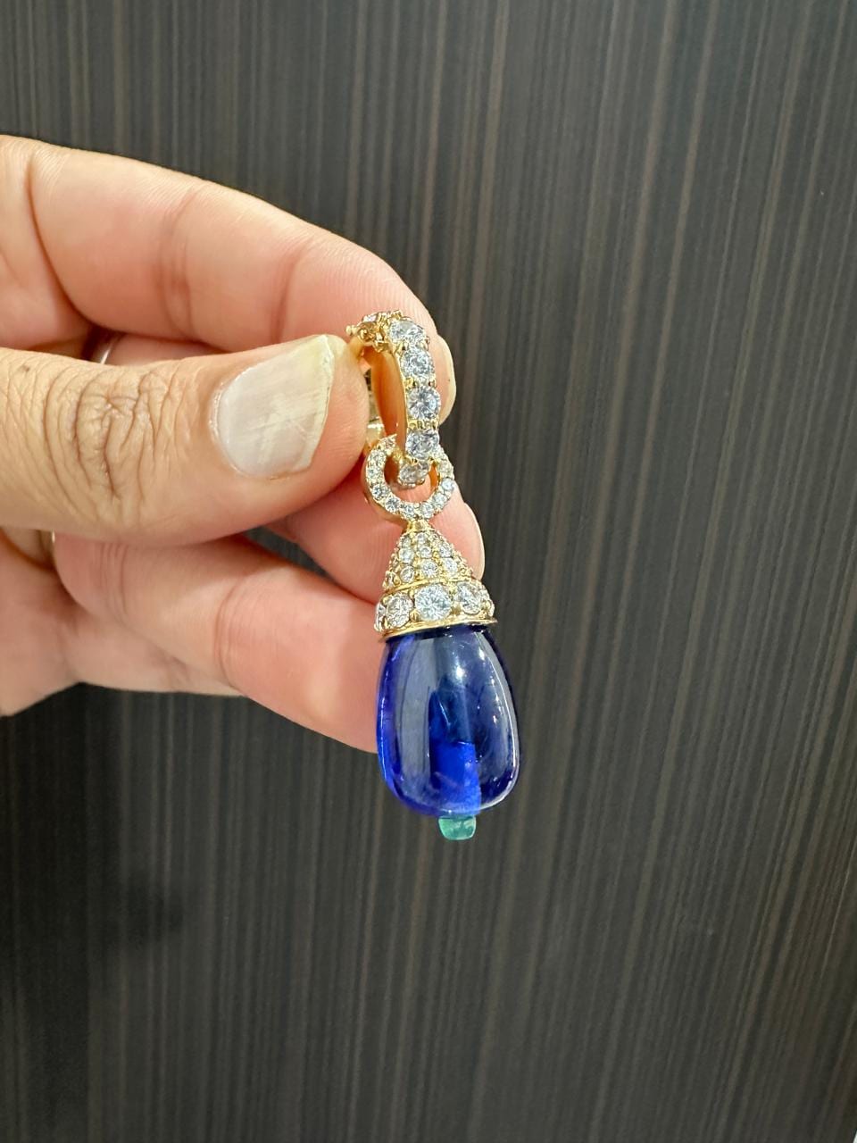 Lab Sapphire Teardrop Pendant | Moissanite, Emerald, 14K Gold Finish