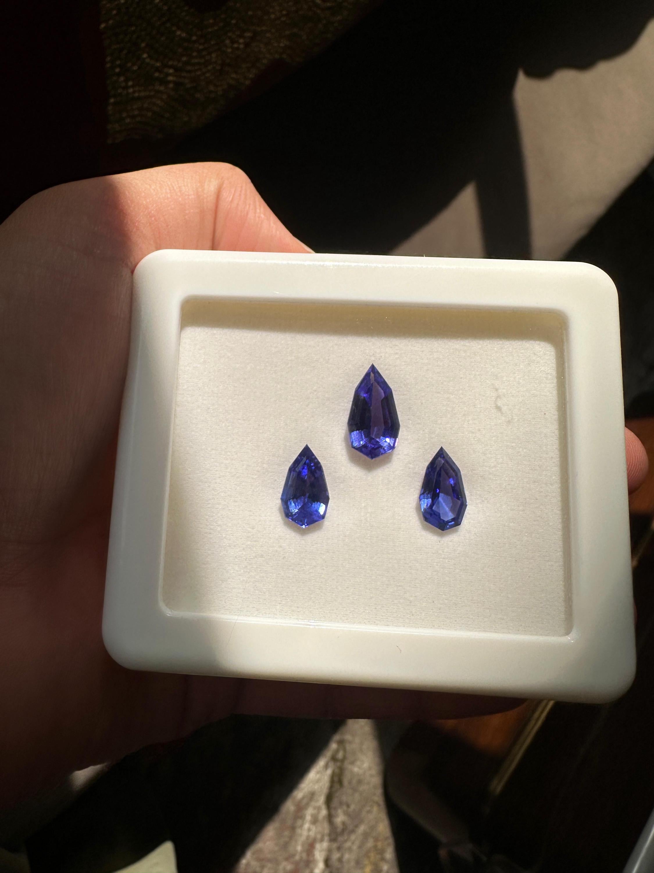 Custom Cut Rare Tanzanite Gemstone Set | IGI Certified Loose Trio | 15 CT Natural Tanzanite