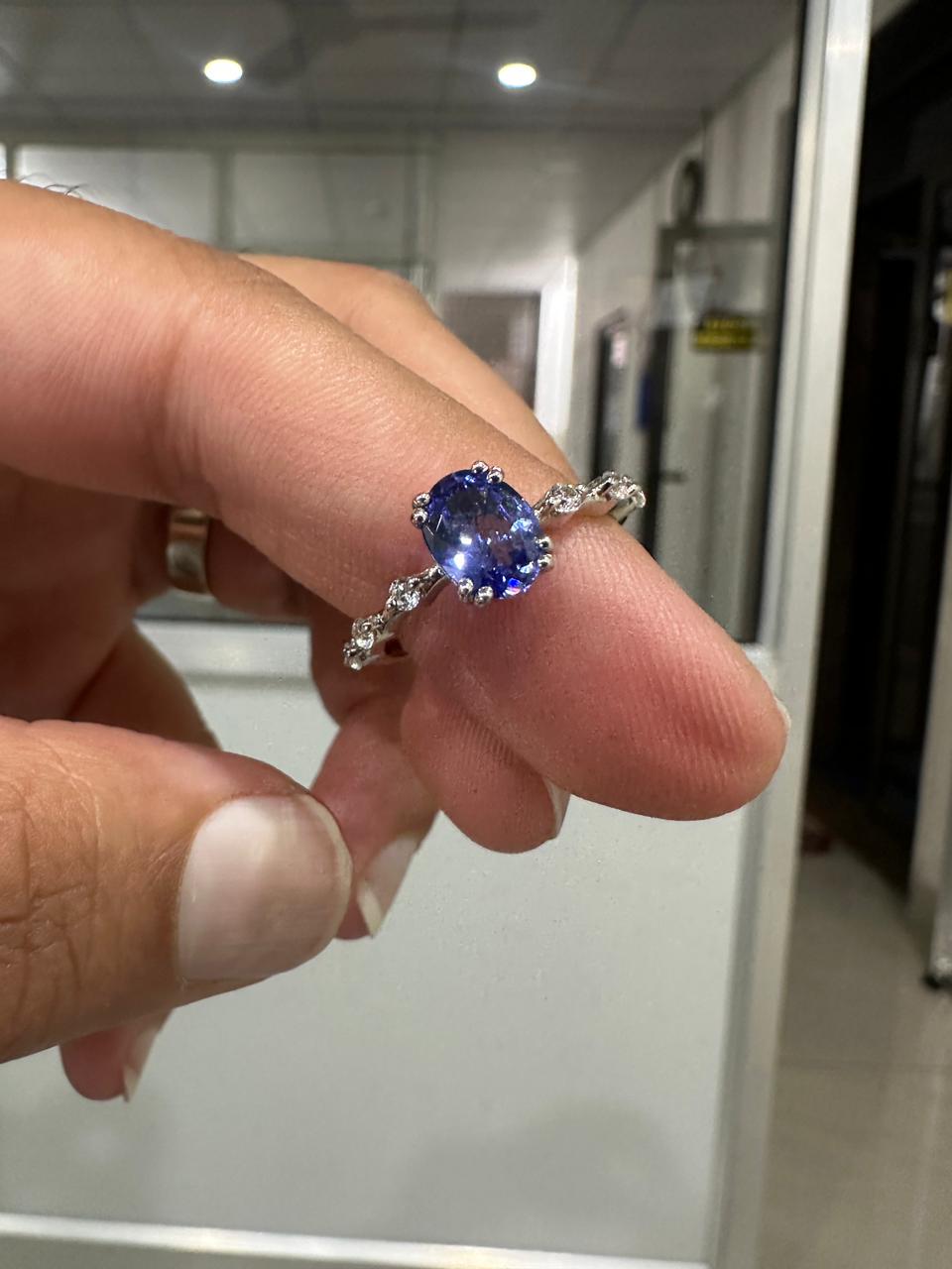 1.5 CT Tanzanite Engagement Ring, 14K White Gold, Minimalist Purple Gemstone Ring