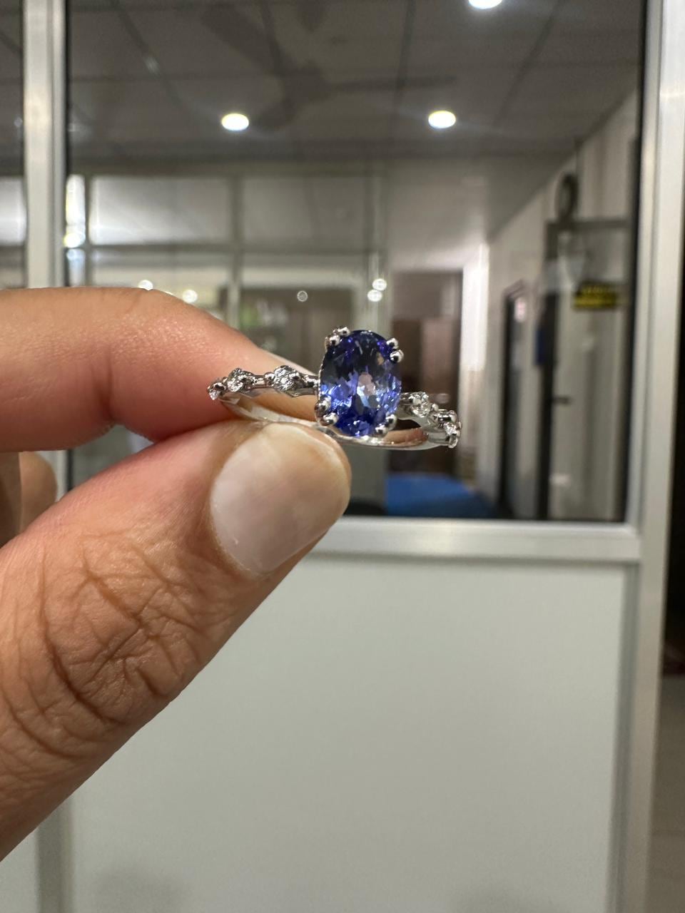 1.5 CT Tanzanite Engagement Ring, 14K White Gold, Minimalist Purple Gemstone Ring