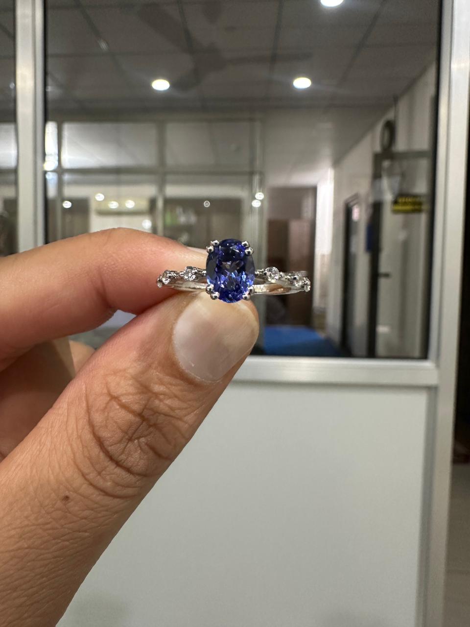 1.5 CT Tanzanite Engagement Ring, 14K White Gold, Minimalist Purple Gemstone Ring