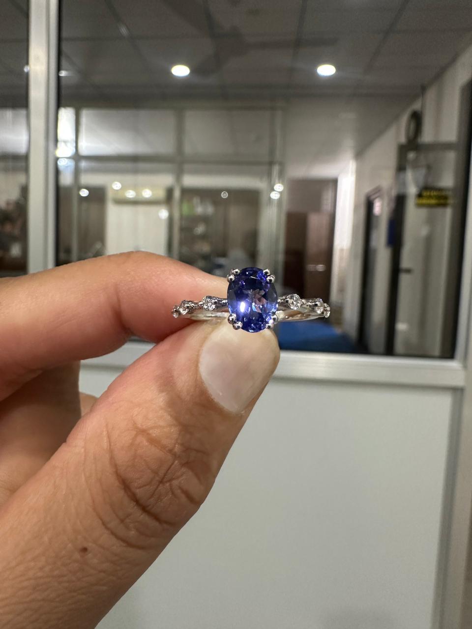 1.5 CT Tanzanite Engagement Ring, 14K White Gold, Minimalist Purple Gemstone Ring