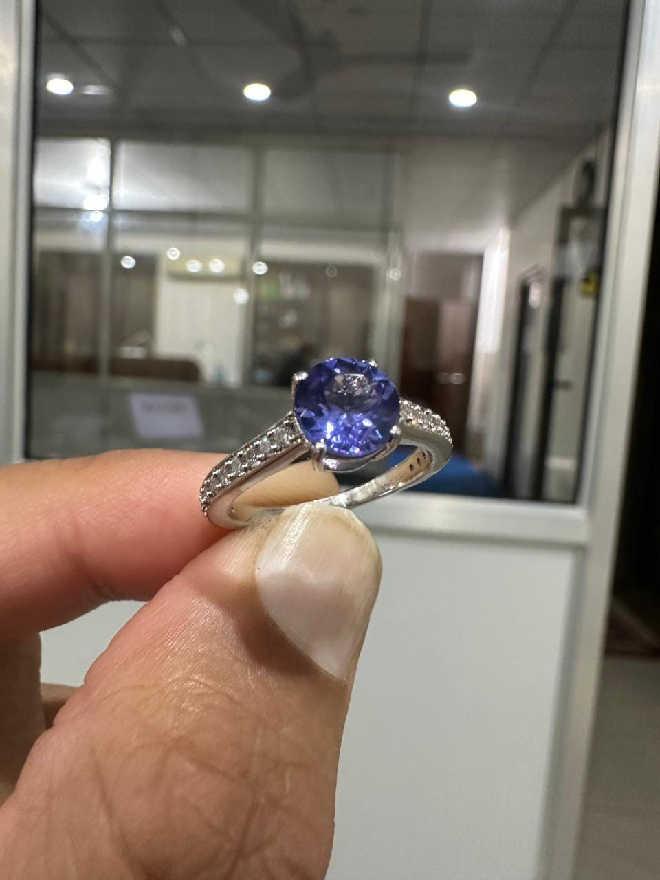 1 CT Round Tanzanite Engagement Ring, 14K White Gold Diamond Pavé Band, Blue-Violet Gemstone