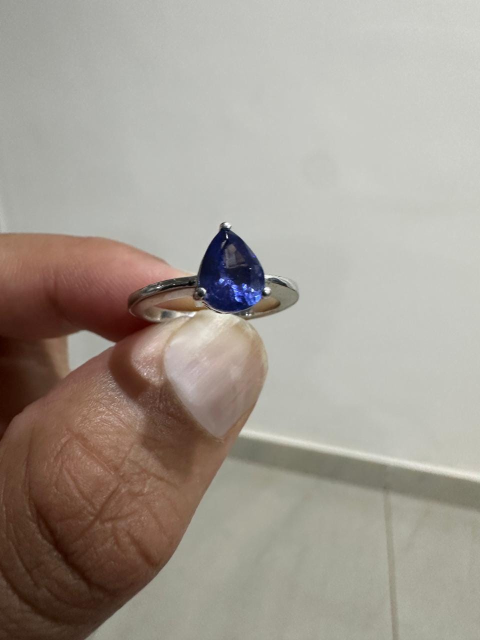 14K White Gold Pear Tanzanite Solitaire Ring, 1.5 Ct Natural Gemstone Engagement Ring