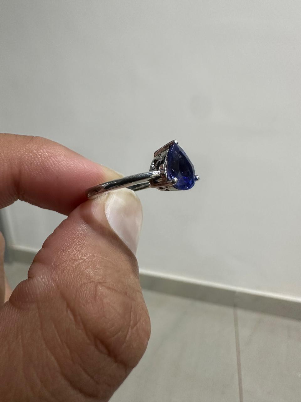 14K White Gold Pear Tanzanite Solitaire Ring, 1.5 Ct Natural Gemstone Engagement Ring