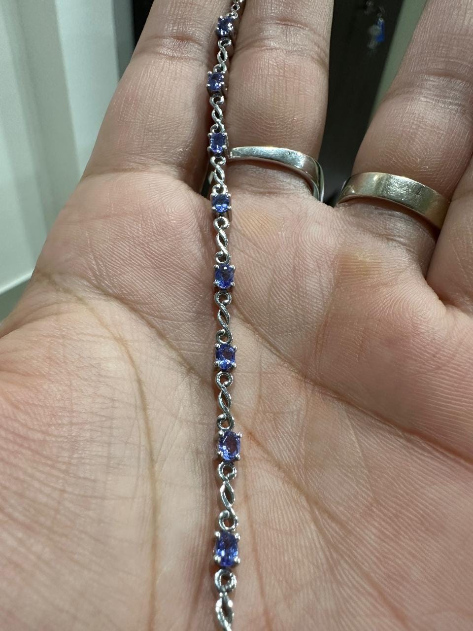Oval Tanzanite Bracelet, 925 Sterling Silver Infinity Links, Blue Purple Gemstone
