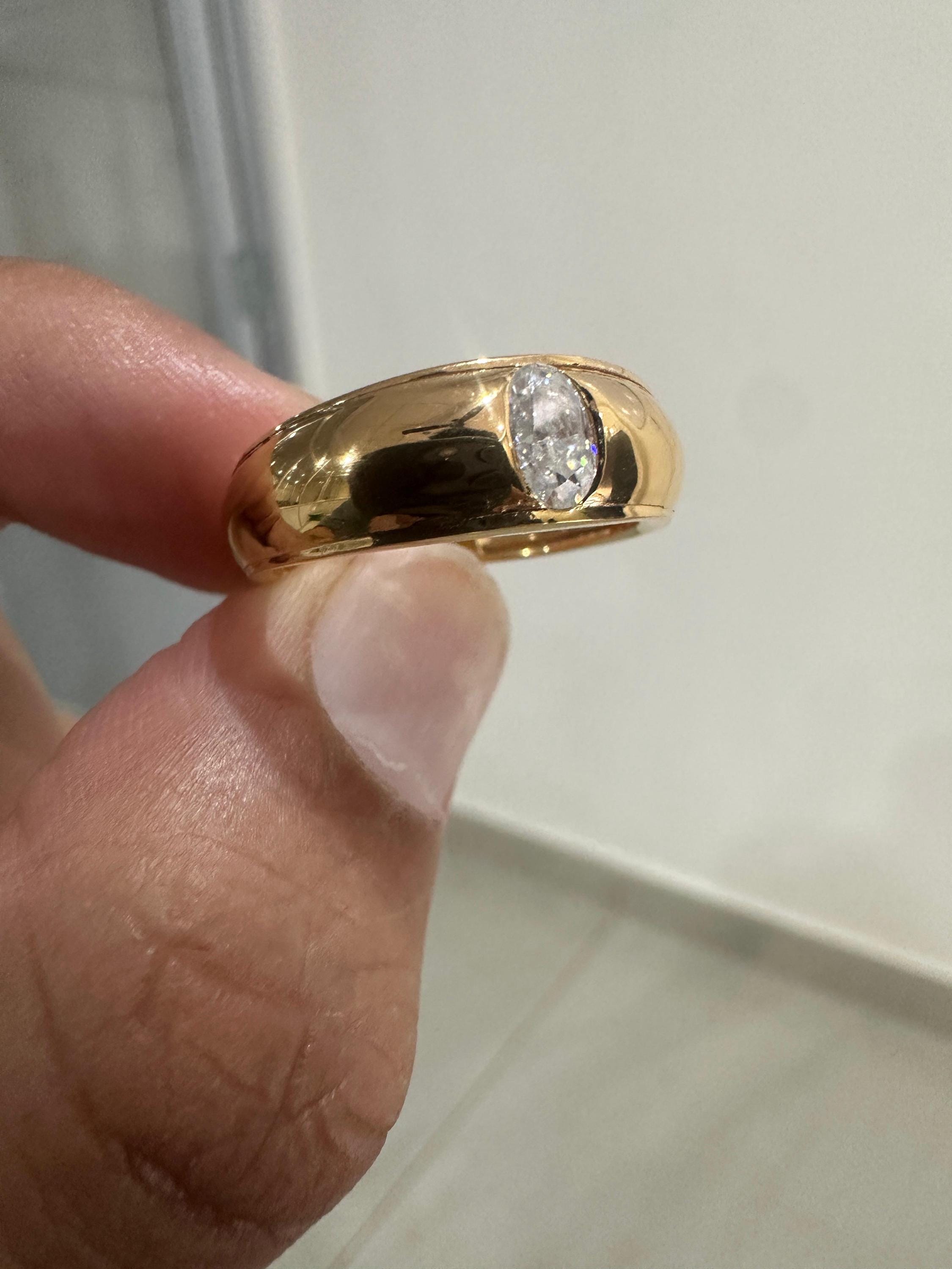 Oval Moissanite Engagement Ring | 14K Gold Bezel Wedding Band