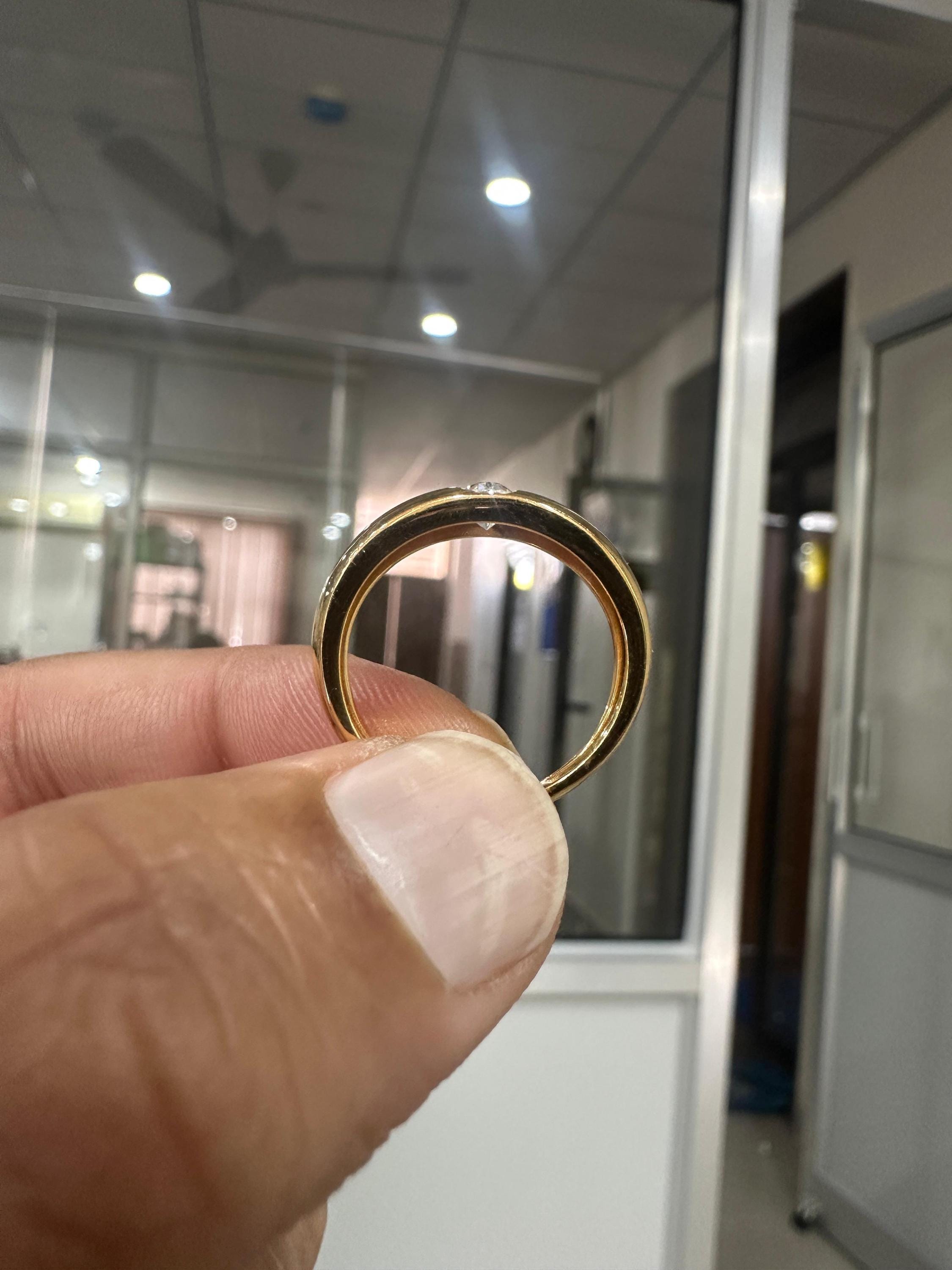 Oval Moissanite Engagement Ring | 14K Gold Bezel Wedding Band