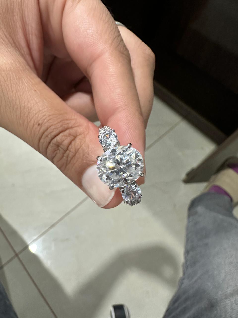 Oval Cut Moissanite Engagement Ring, 5 Carat, 14K White Gold Three Stone Ring