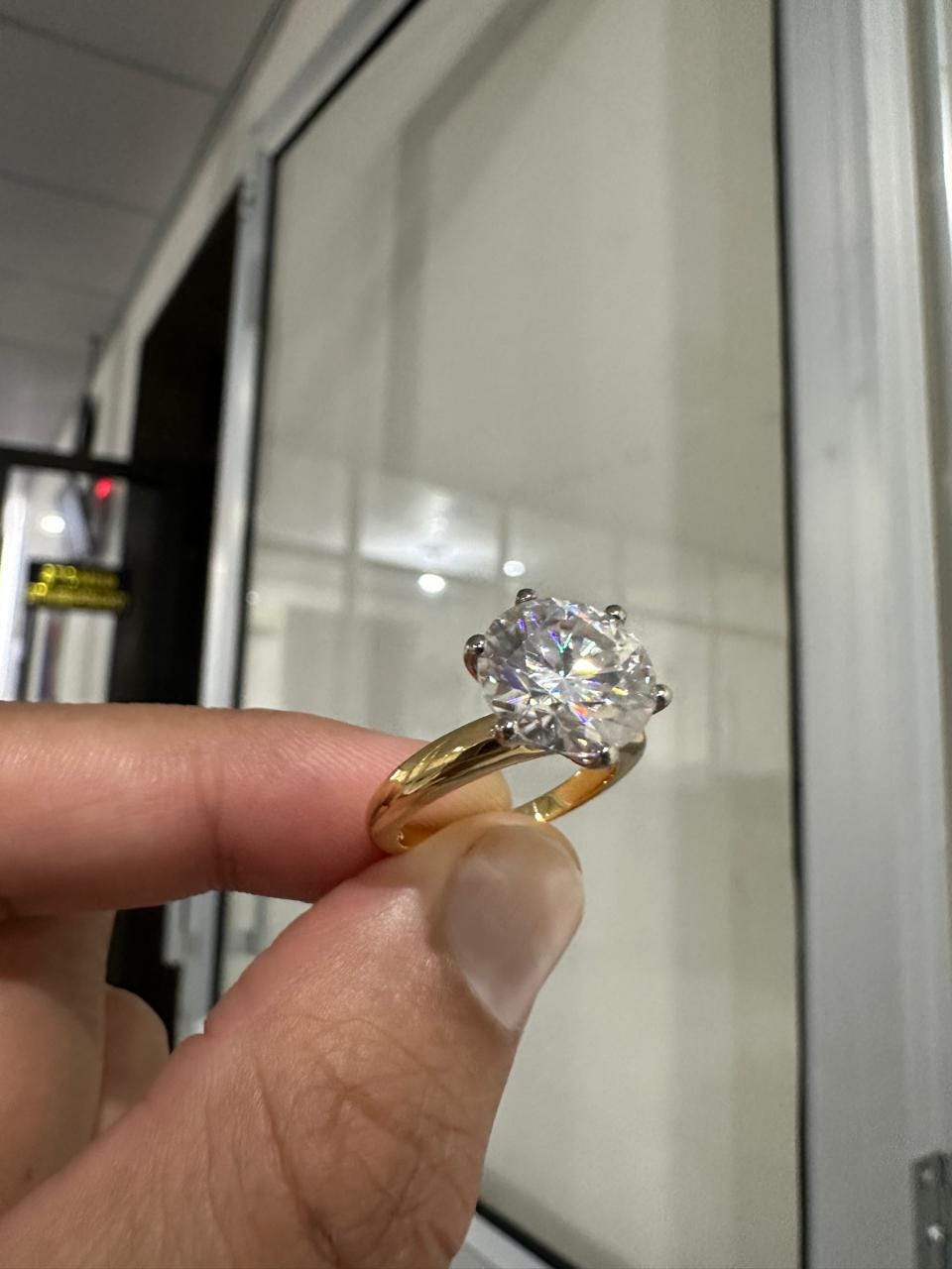 Unique 5 Ct Moissanite Engagement Ring | 14K Yellow Gold Solitaire Ring for her