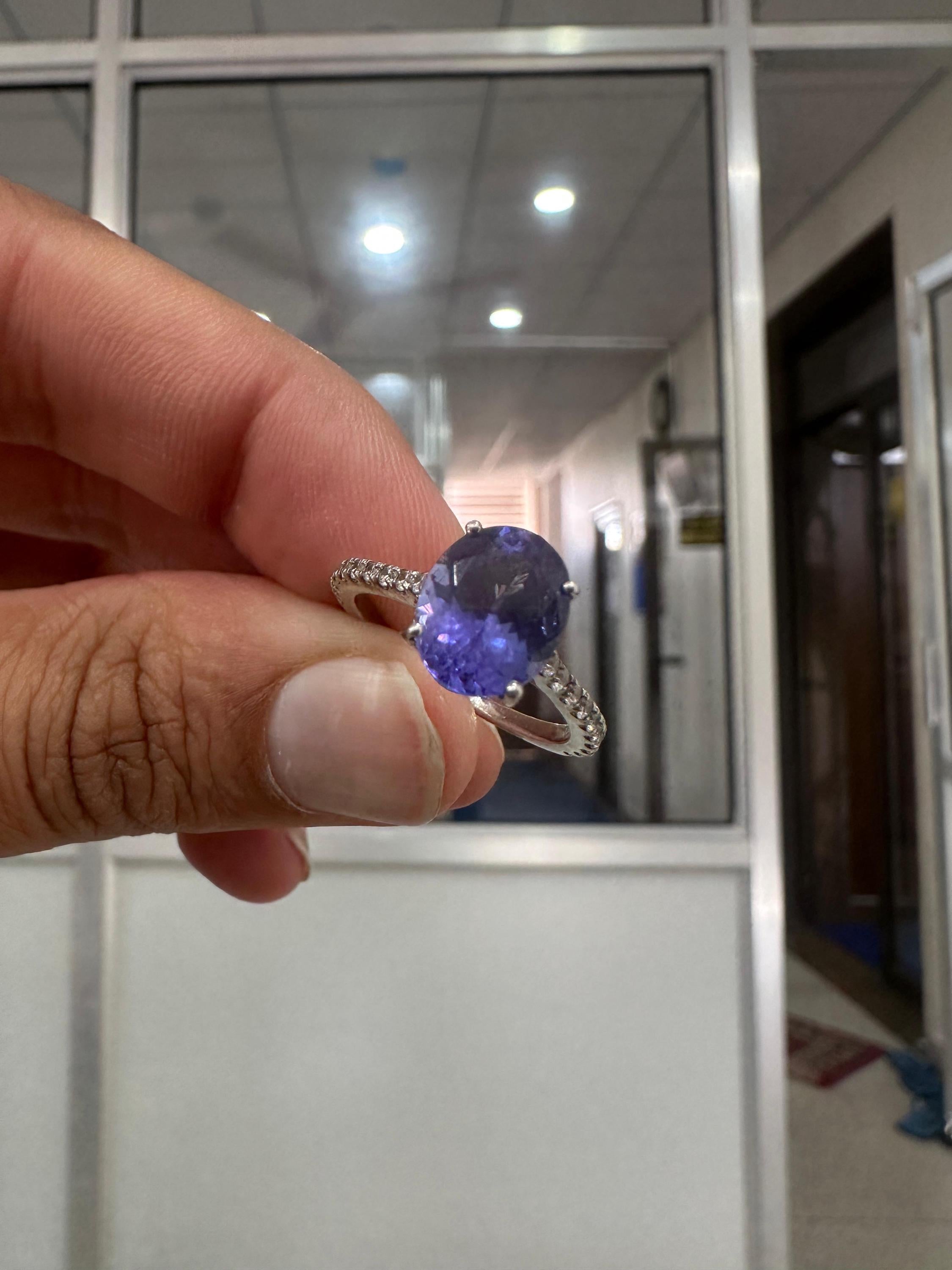 3CT Oval Tanzanite Engagement Ring, Solid 14k Gold, First Anniversary Gift for her