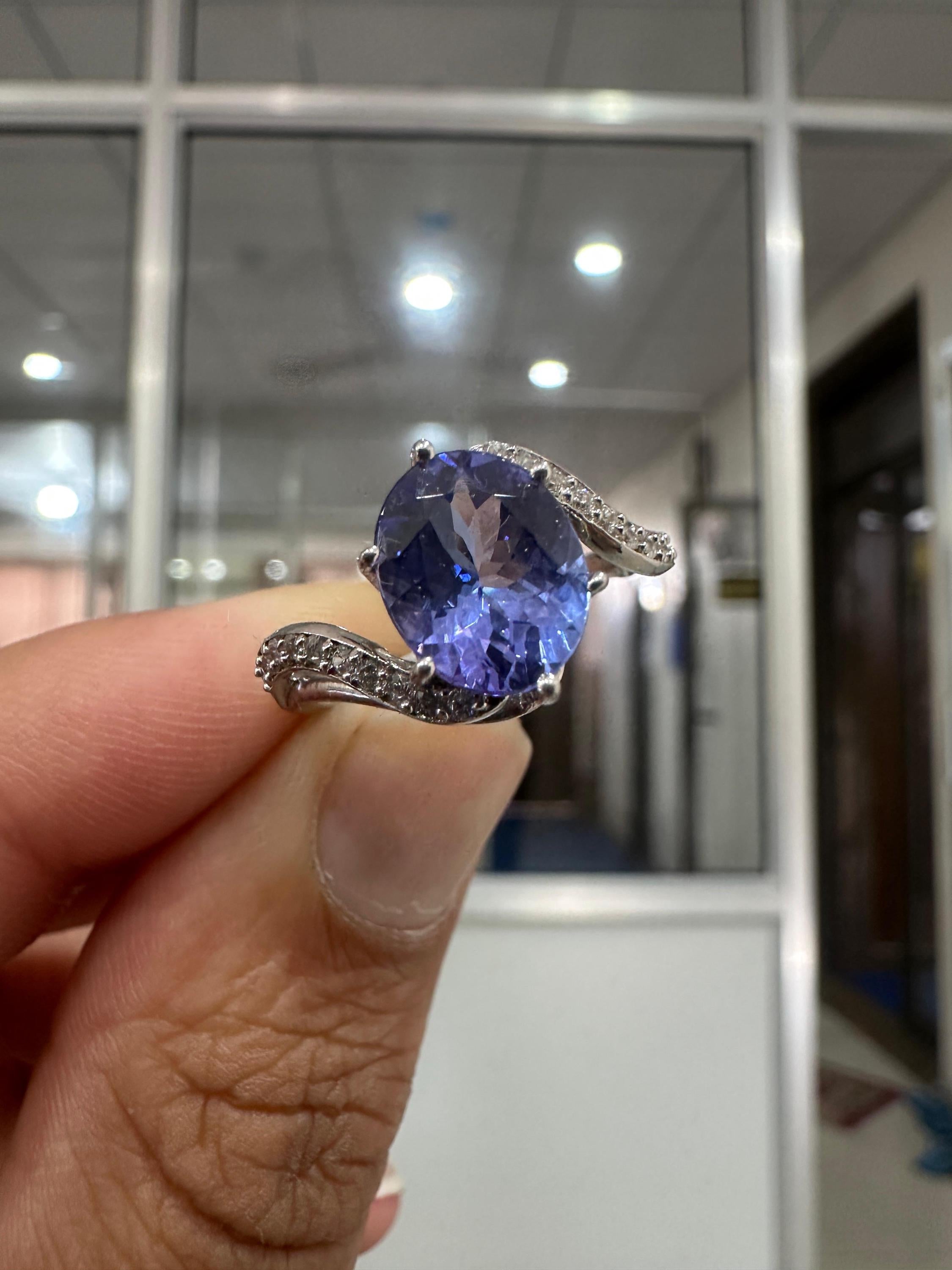 Natural Tanzanite Ring, 14k White Gold, Unique Engagement Ring for her