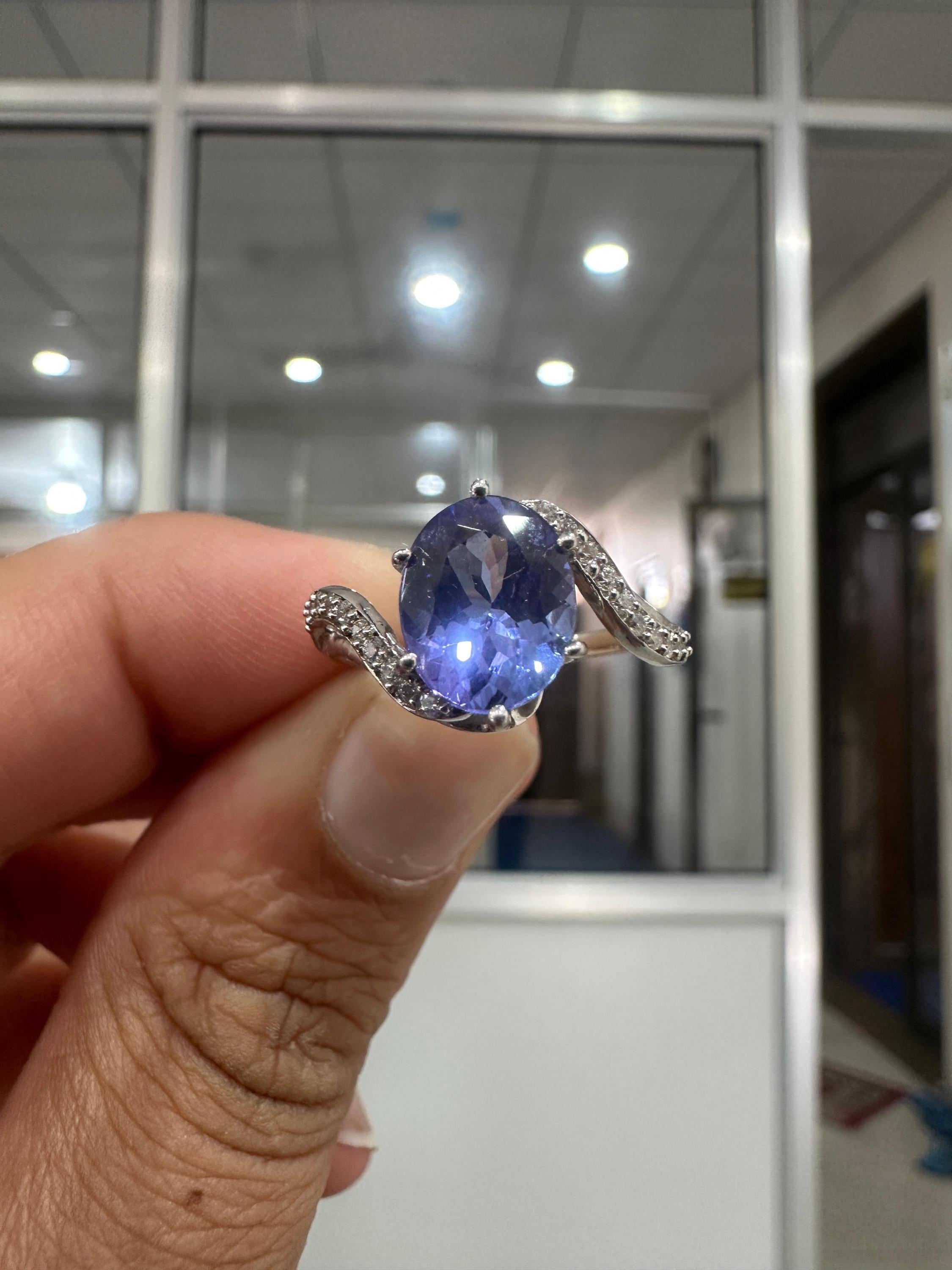 Natural Tanzanite Ring, 14k White Gold, Unique Engagement Ring for her