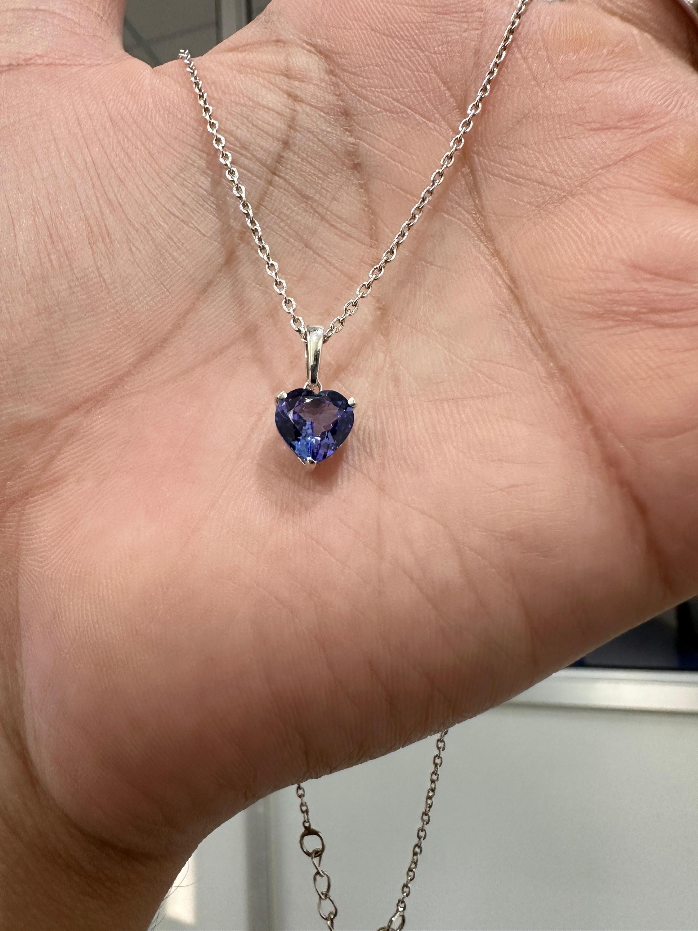 2 CT Heart Tanzanite Pendant | 14K White Gold Solitaire, December Birthstone Jewelry