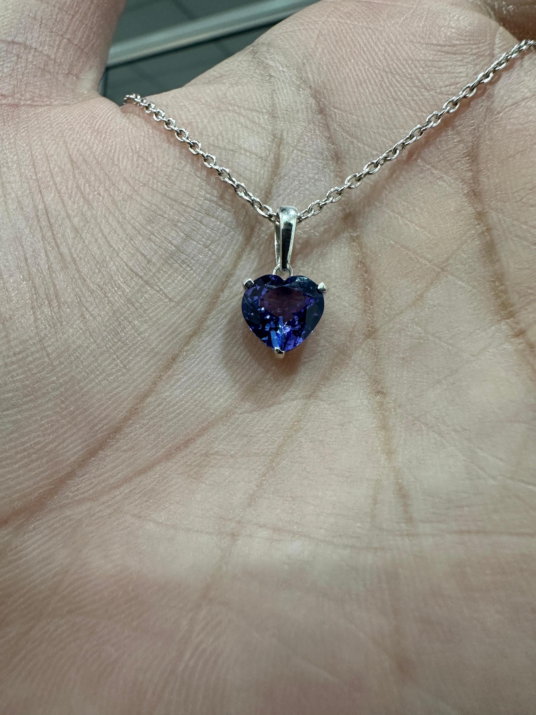 2 CT Heart Tanzanite Pendant | 14K White Gold Solitaire, December Birthstone Jewelry