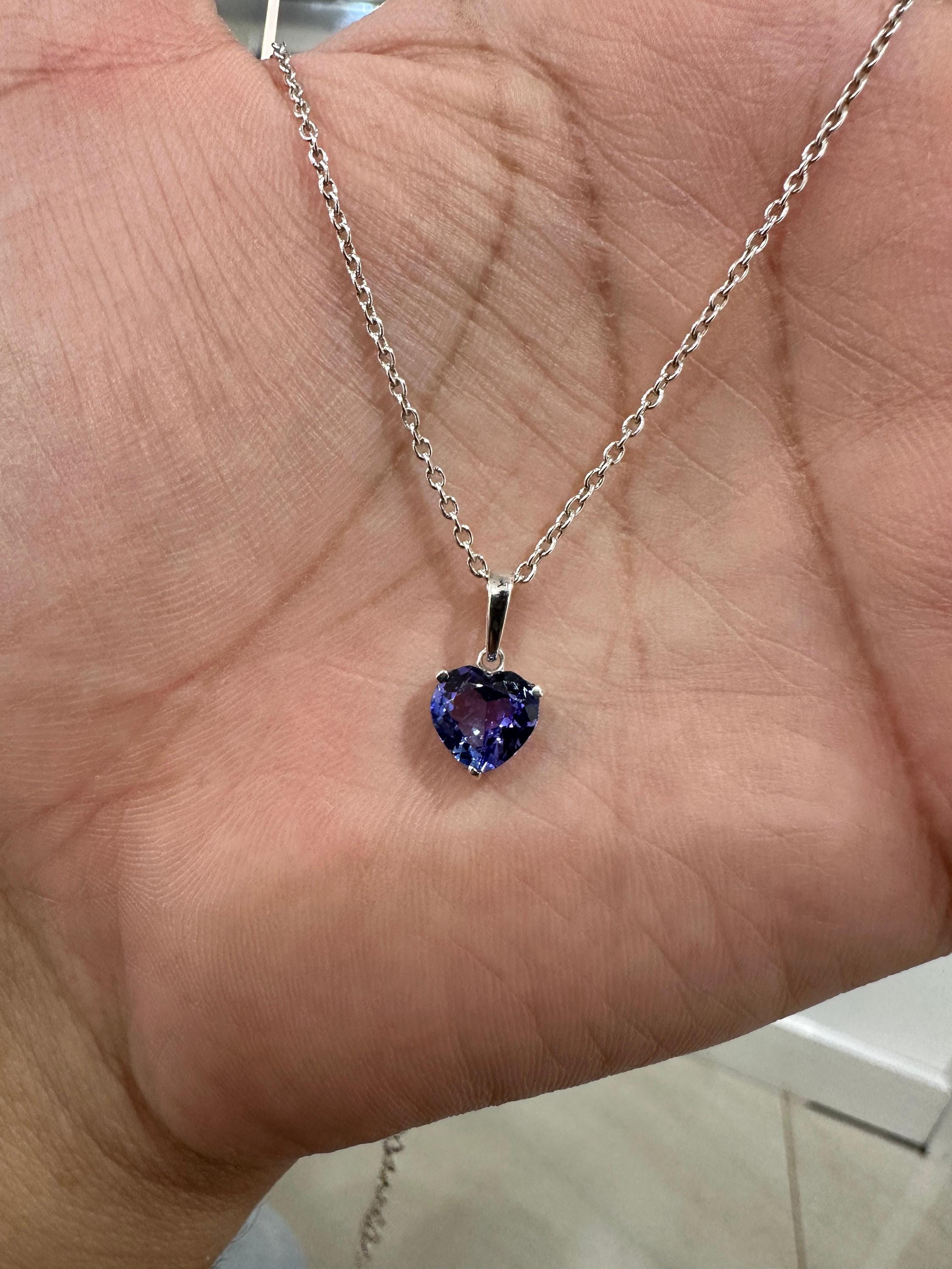 2 CT Heart Tanzanite Pendant | 14K White Gold Solitaire, December Birthstone Jewelry