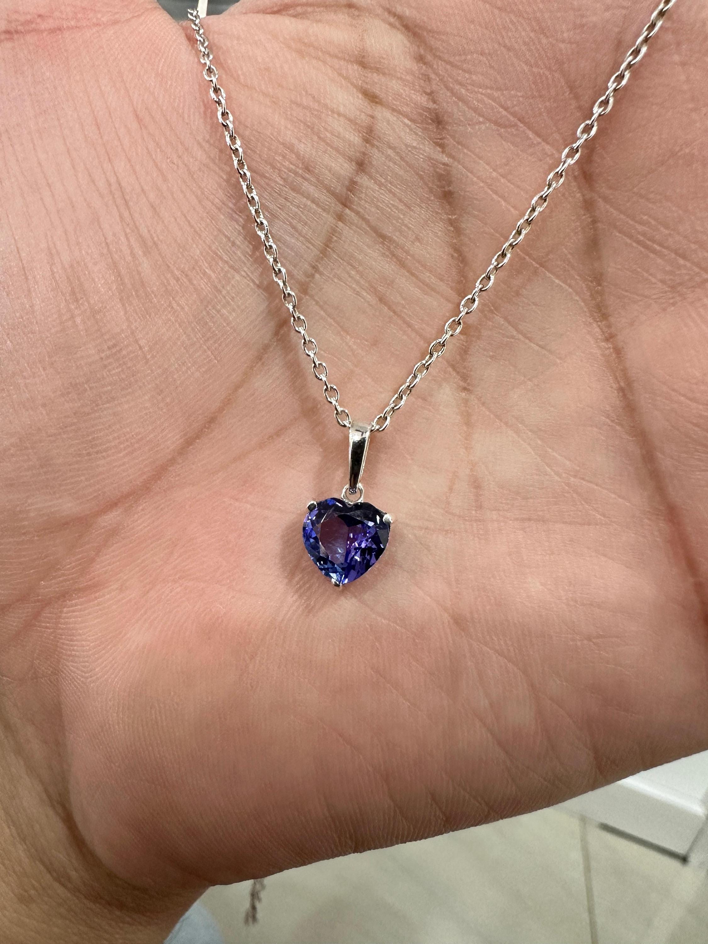 2 CT Heart Tanzanite Pendant | 14K White Gold Solitaire, December Birthstone Jewelry