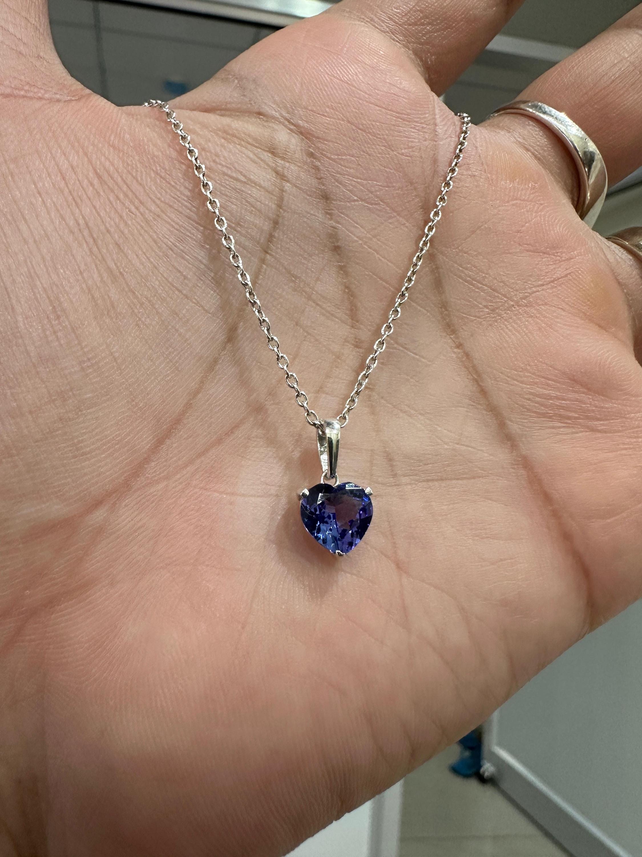 2 CT Heart Tanzanite Pendant | 14K White Gold Solitaire, December Birthstone Jewelry