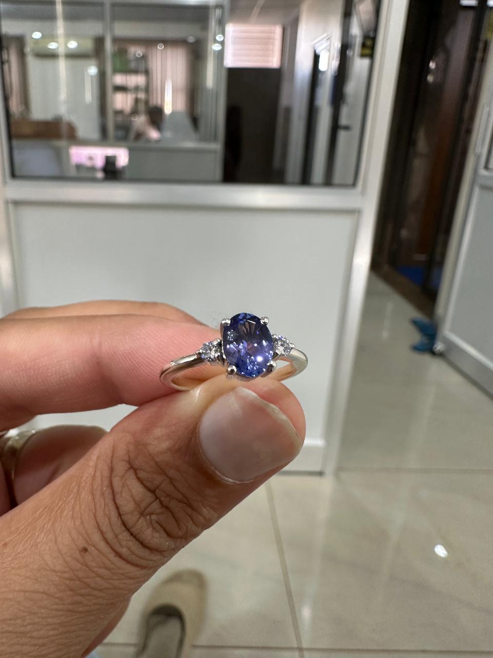 14k White Gold Tanzanite Diamond Engagement Ring for women - Anniversary Gift for wife