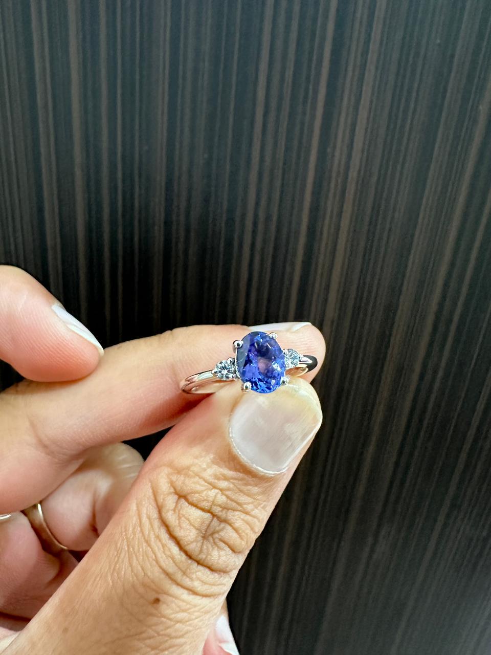 14k White Gold Tanzanite Diamond Engagement Ring for women - Anniversary Gift for wife