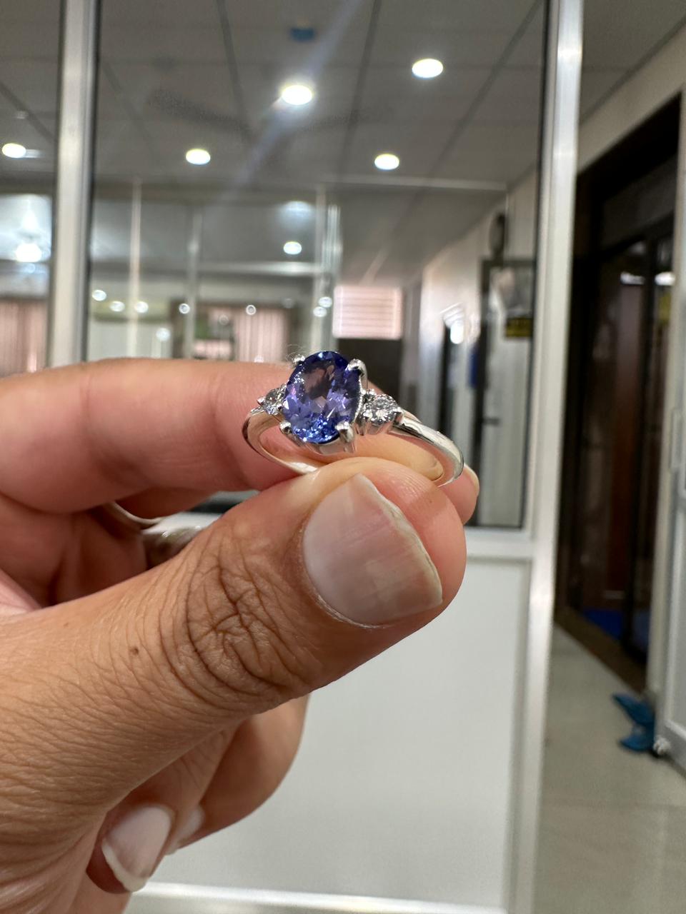 14k White Gold Tanzanite Diamond Engagement Ring for women - Anniversary Gift for wife