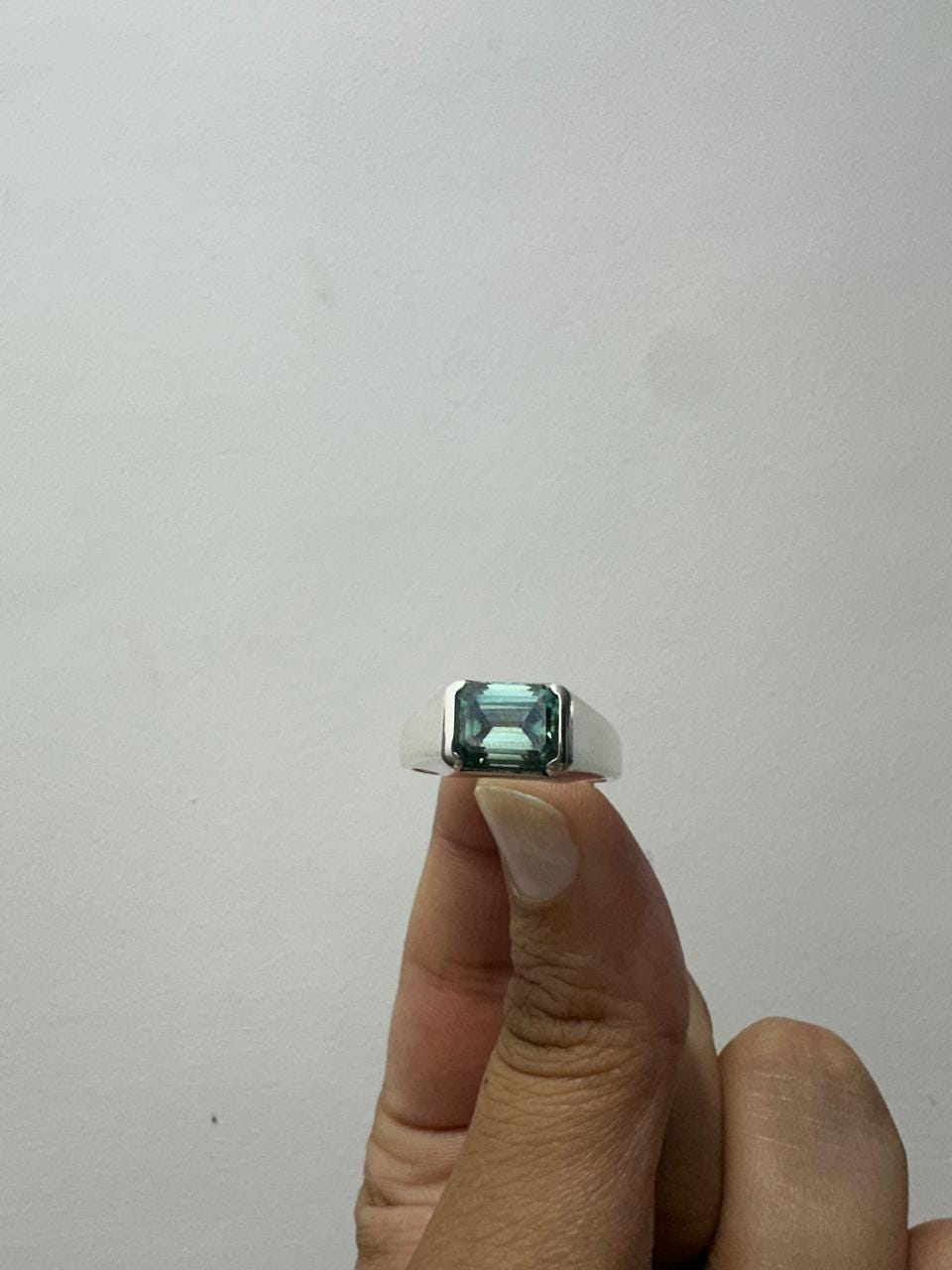 Men's Alexandrite Ring | 14K White Gold Half Bezel Statement Ring