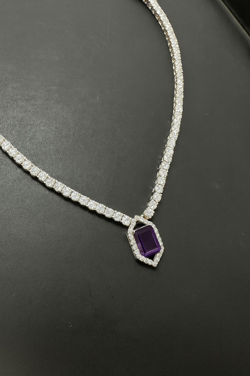 Amethyst Moissanite Tennis Necklace | Statement Gemstone Jewelry for her, Luxury Gift