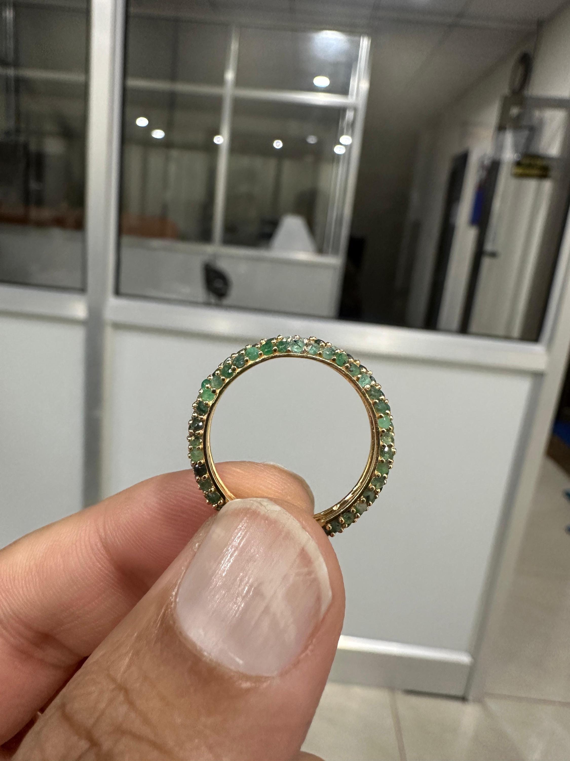 Natural Emerald Eternity Band | 14K Gold Ring, May Birthstone