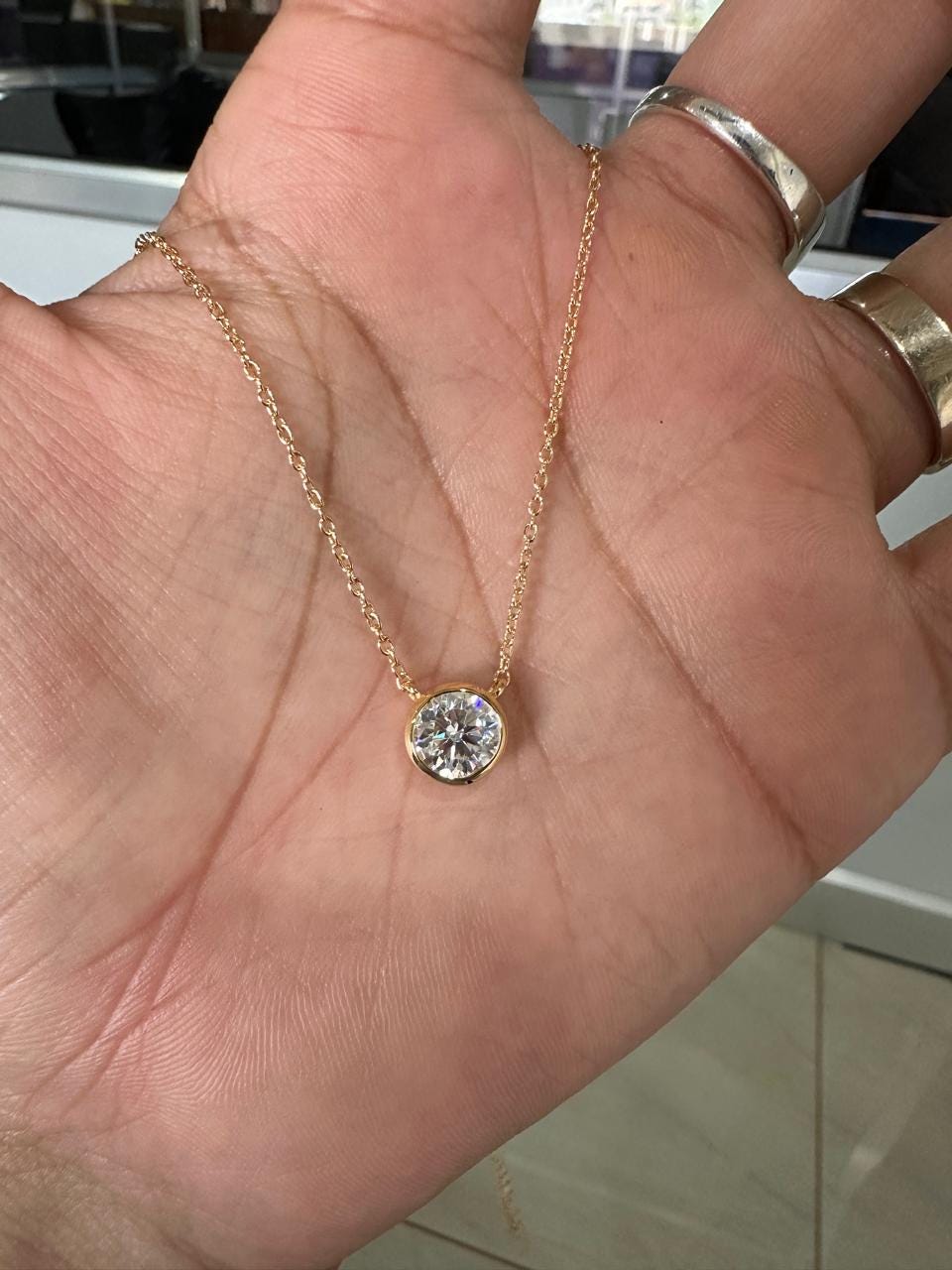 2Ct Moissanite Solitaire Pendant | 14k Gold Vermeil Necklace for women | Anniversary Gift