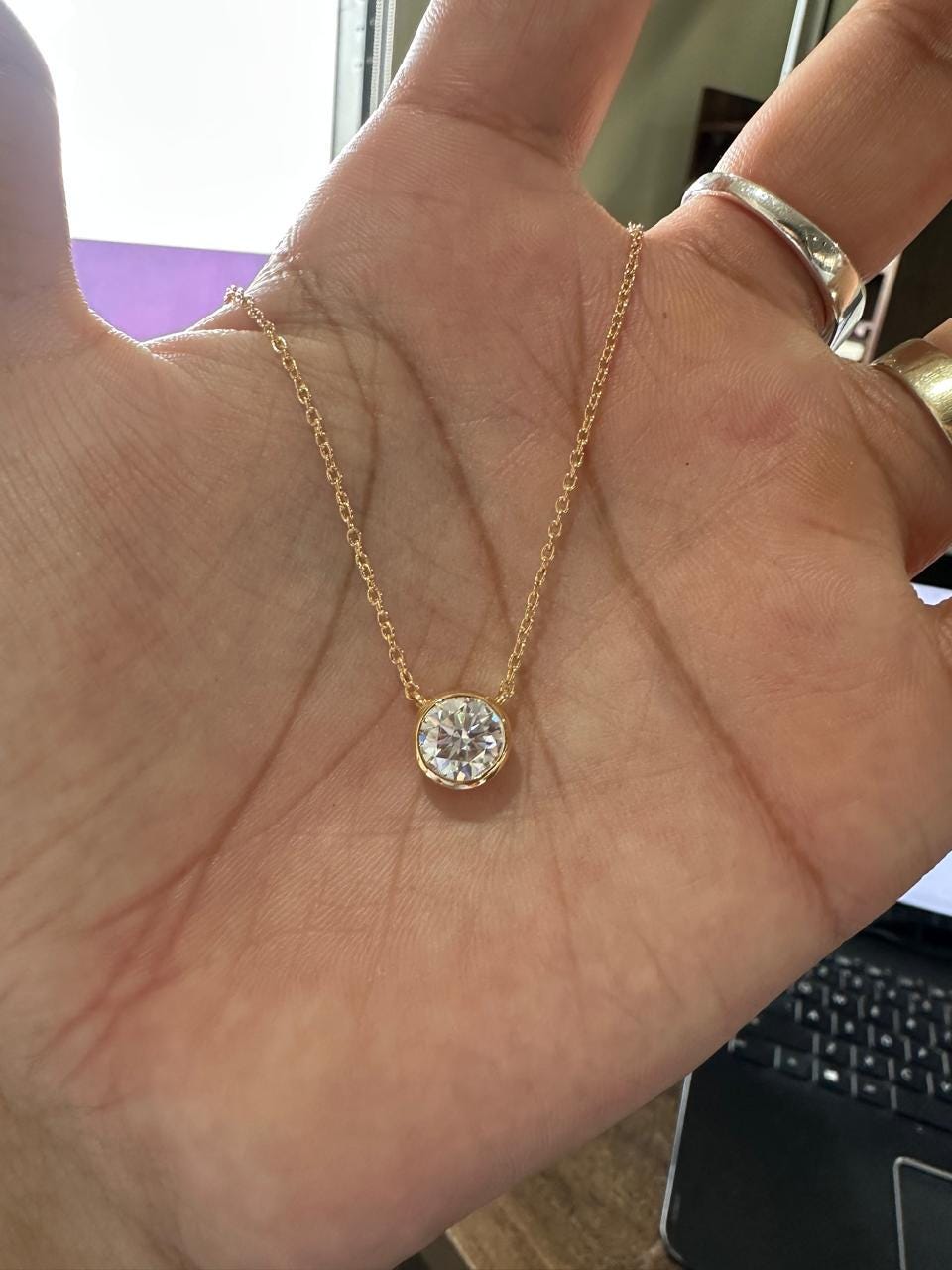 2Ct Moissanite Solitaire Pendant | 14k Gold Vermeil Necklace for women | Anniversary Gift