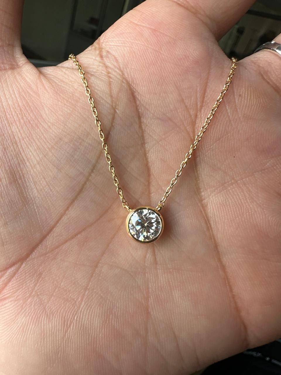 2Ct Moissanite Solitaire Pendant | 14k Gold Vermeil Necklace for women | Anniversary Gift