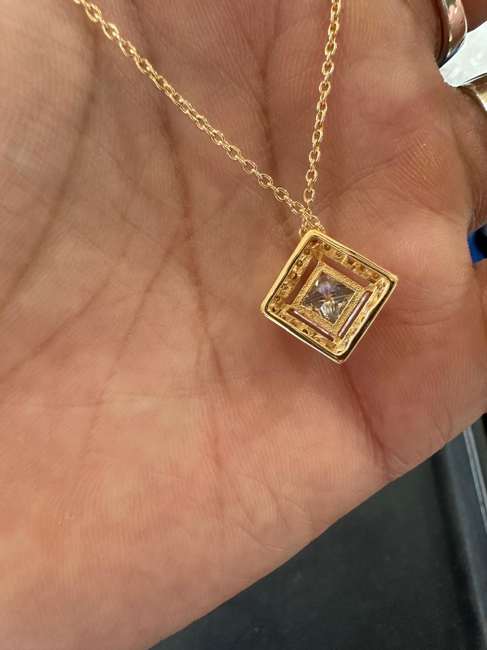 Princess Cut Moissanite Halo Pendant Necklace, 14K Gold Vermeil Jewelry, Gift for Her