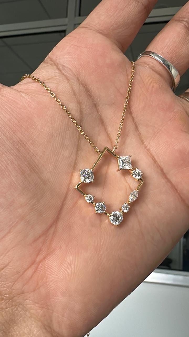 Unique Moissanite Pendant Necklace: Multi Shape Diamond Pendant for gift