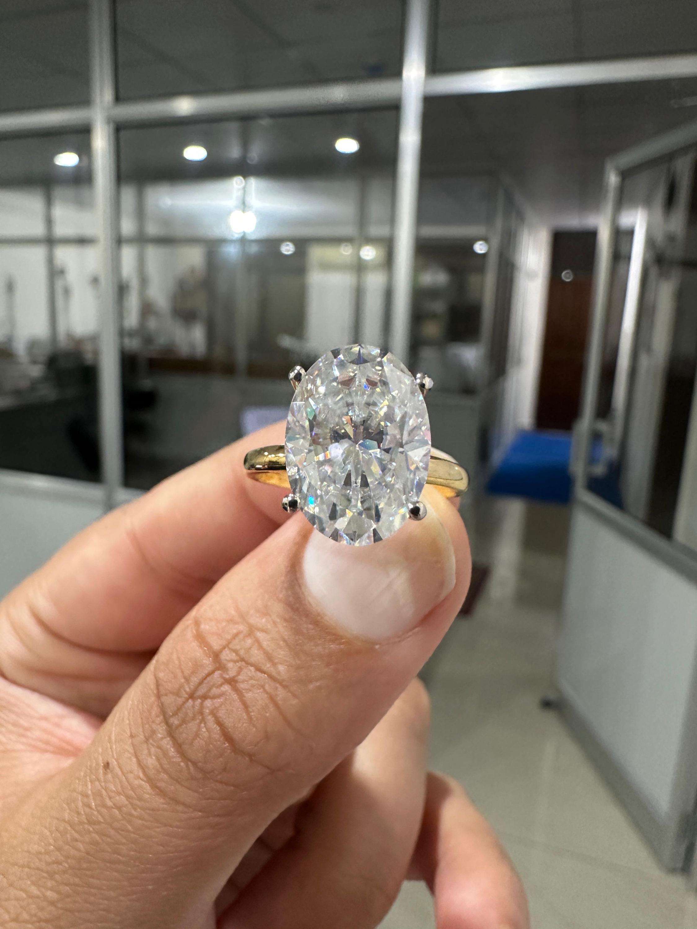 6CT Oval Moissanite Engagement Ring | 14K Yellow Gold | Classic Solitaire Ring
