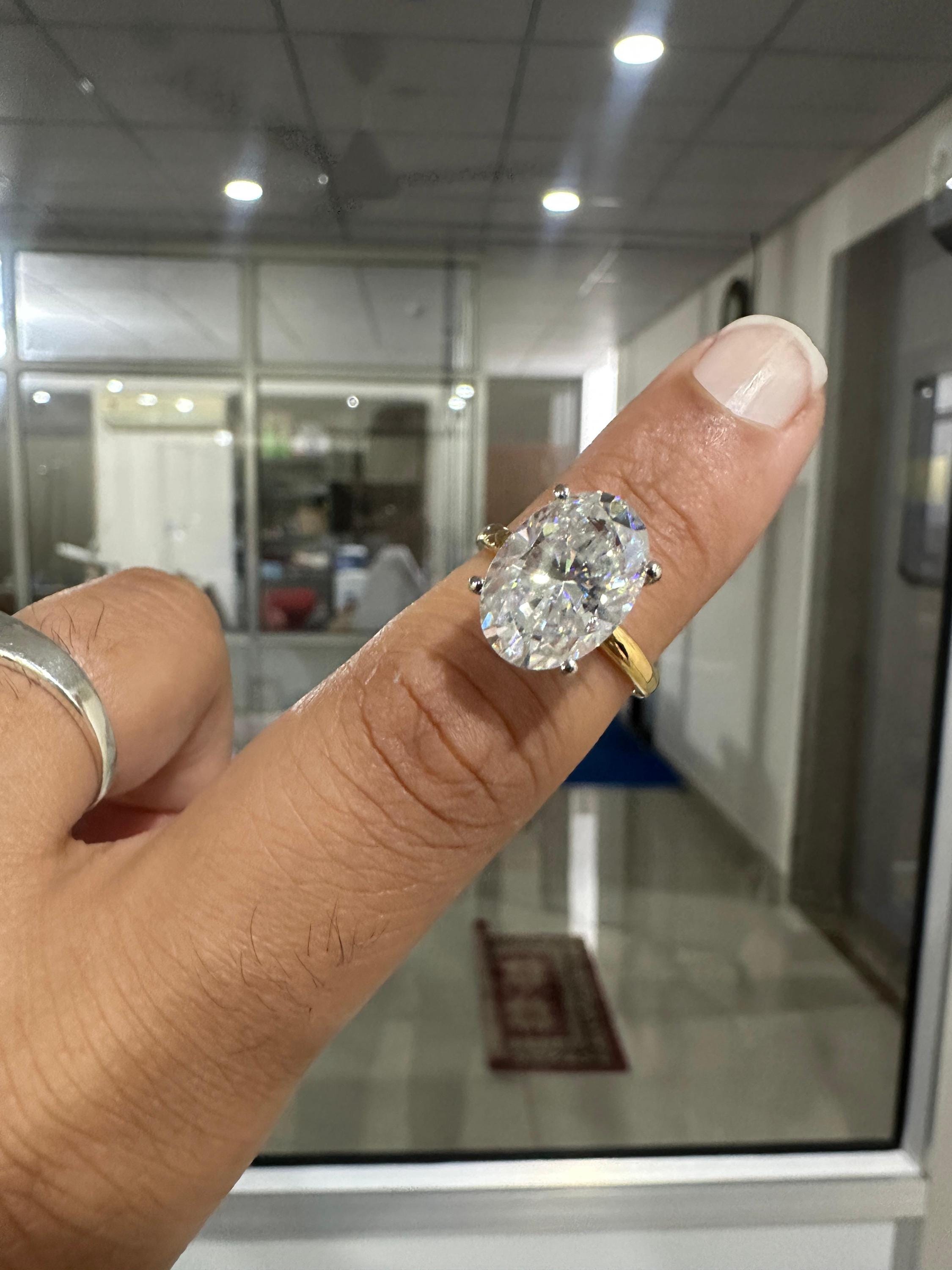 6CT Oval Moissanite Engagement Ring | 14K Yellow Gold | Classic Solitaire Ring