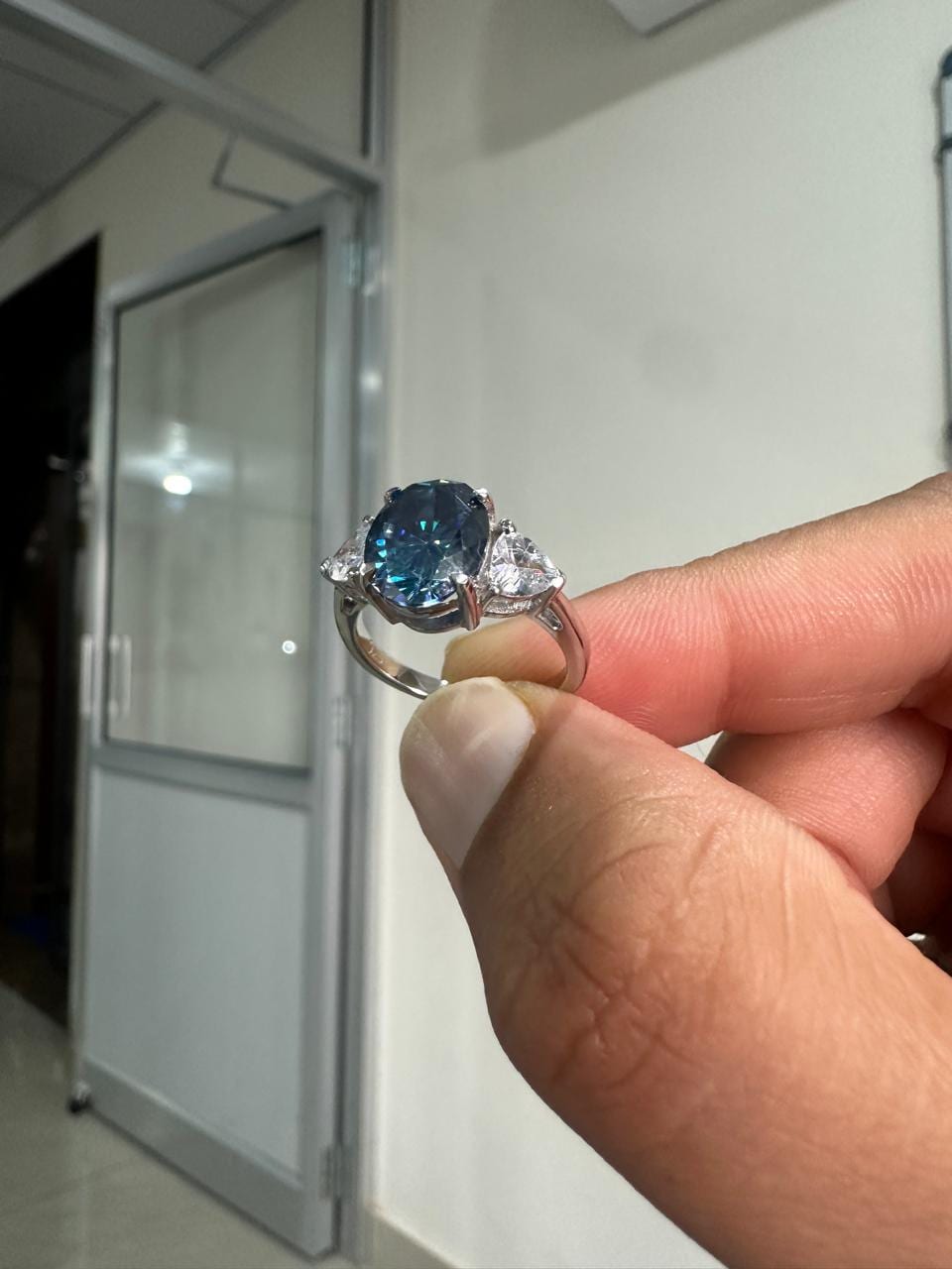 4CT Oval Alexandrite Three-Stone Ring | 14K White Gold, Moissanite Accents