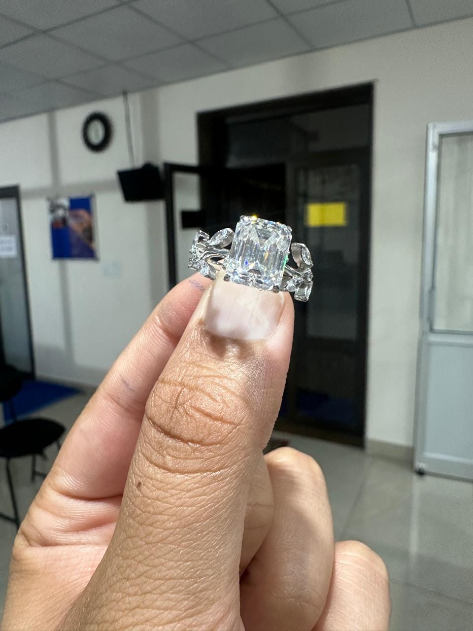 Moissanite Leaf Inspired Engagement Ring | 14K White Gold | Luxury wedding ring for her