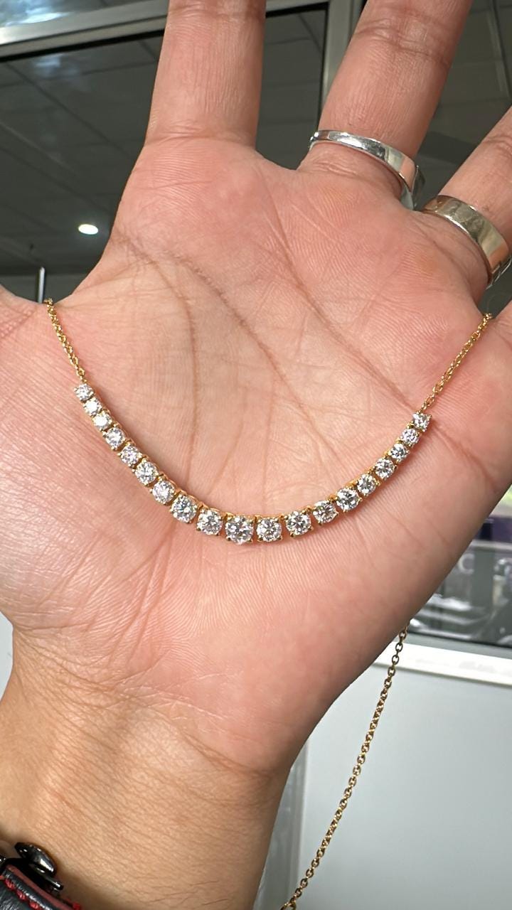 Graduated Moissanite Tennis Necklace | 14K Gold Vermeil, Handset