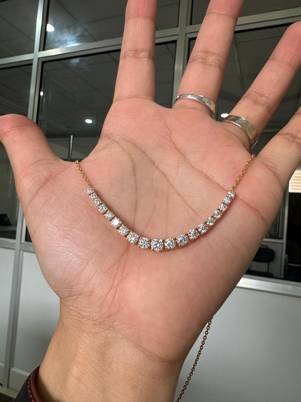 Graduated Moissanite Tennis Necklace | 14K Gold Vermeil, Handset