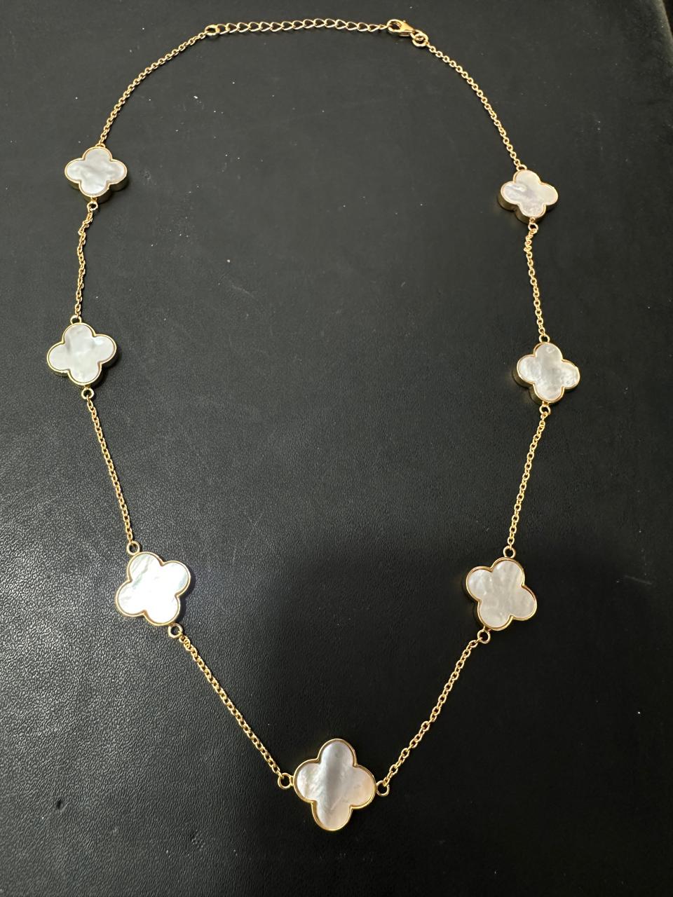 14k Gold Vermeil White Clover Necklace - Minimalist Everyday Necklace