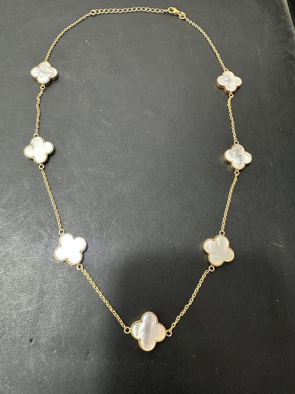 14k Gold Vermeil White Clover Necklace - Minimalist Everyday Necklace
