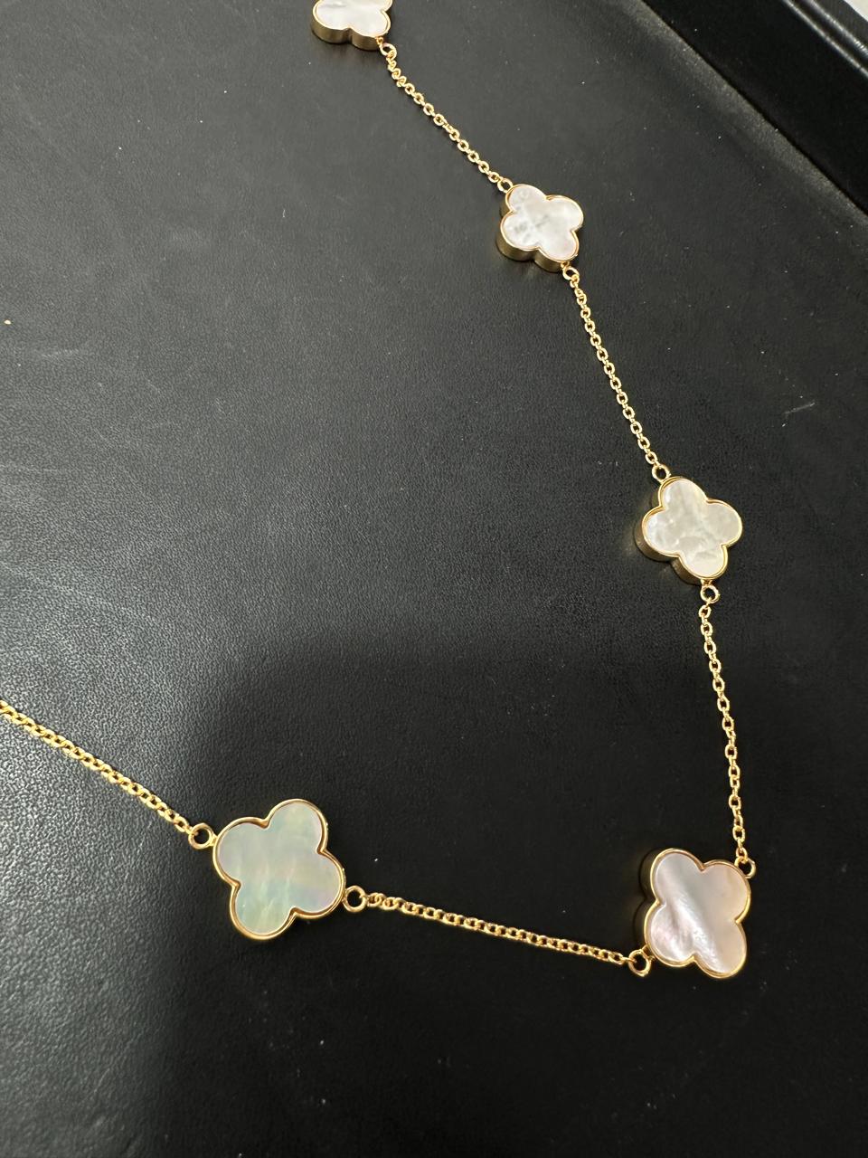 14k Gold Vermeil White Clover Necklace - Minimalist Everyday Necklace