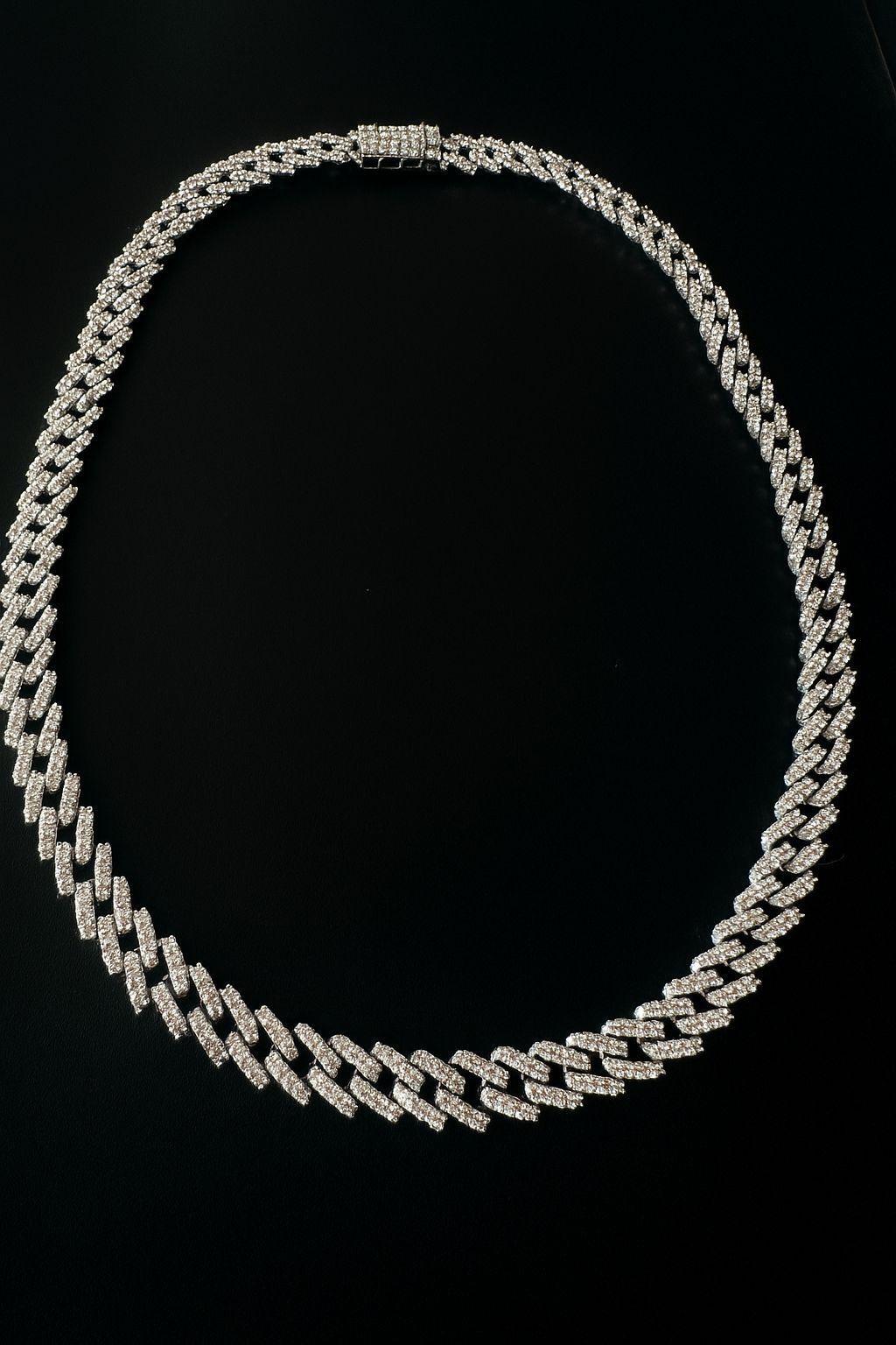 Moissanite Cuban Chain Necklace | Sterling Silver Iced Tennis Link Chain