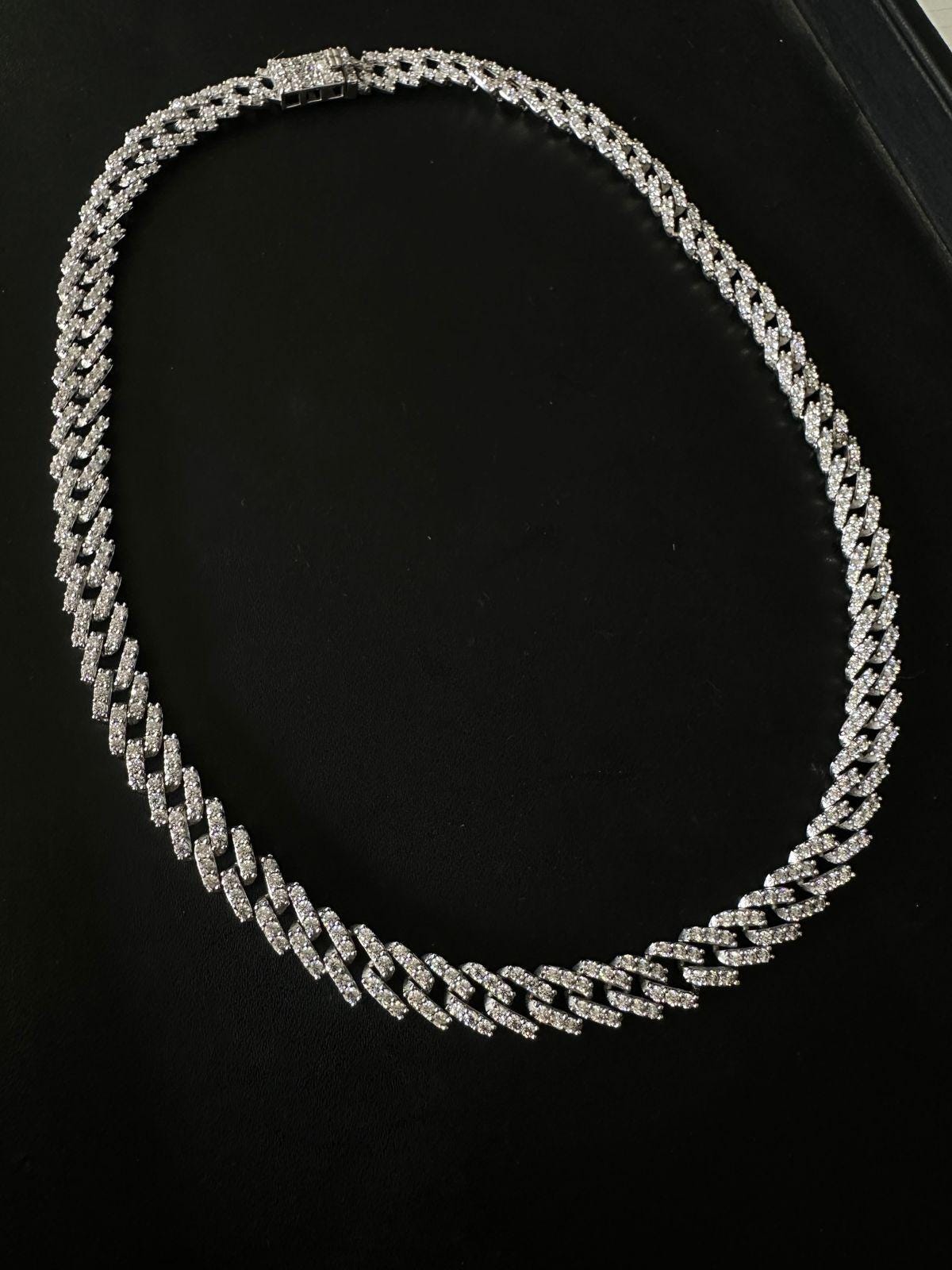 Moissanite Cuban Chain Necklace | Sterling Silver Iced Tennis Link Chain