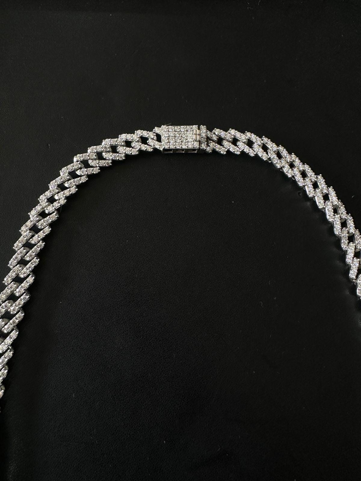 Moissanite Cuban Chain Necklace | Sterling Silver Iced Tennis Link Chain