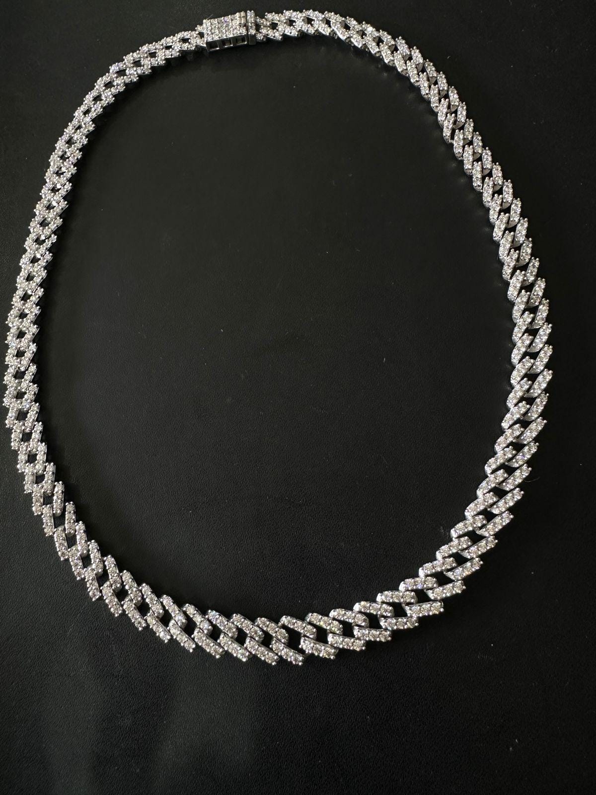 Moissanite Cuban Chain Necklace | Sterling Silver Iced Tennis Link Chain