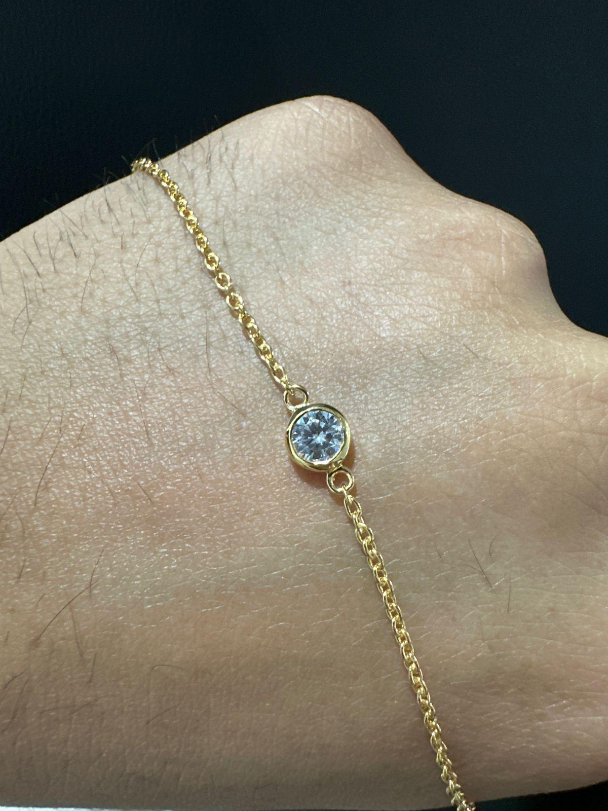 Bezel Set Moissanite Bracelet | 14K Gold Vermeil, Dainty Chain Bracelet