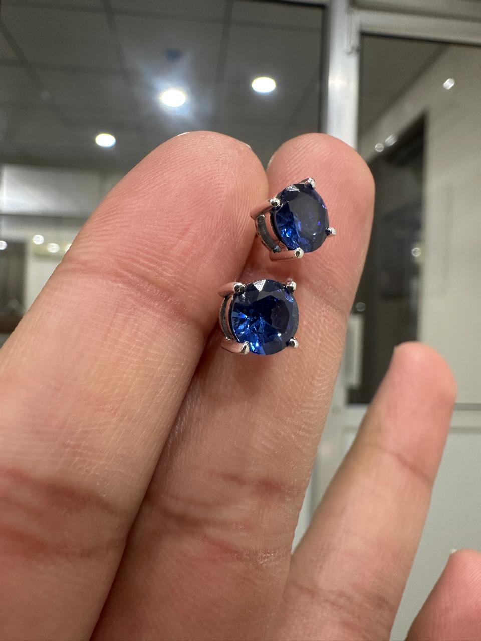 2CT Sapphire Stud Earrings | 14K White Gold, Anniversary Gift for her