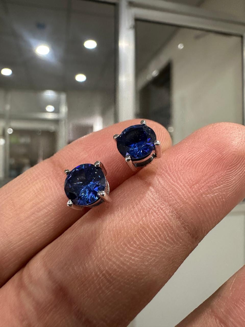 2CT Sapphire Stud Earrings | 14K White Gold, Anniversary Gift for her